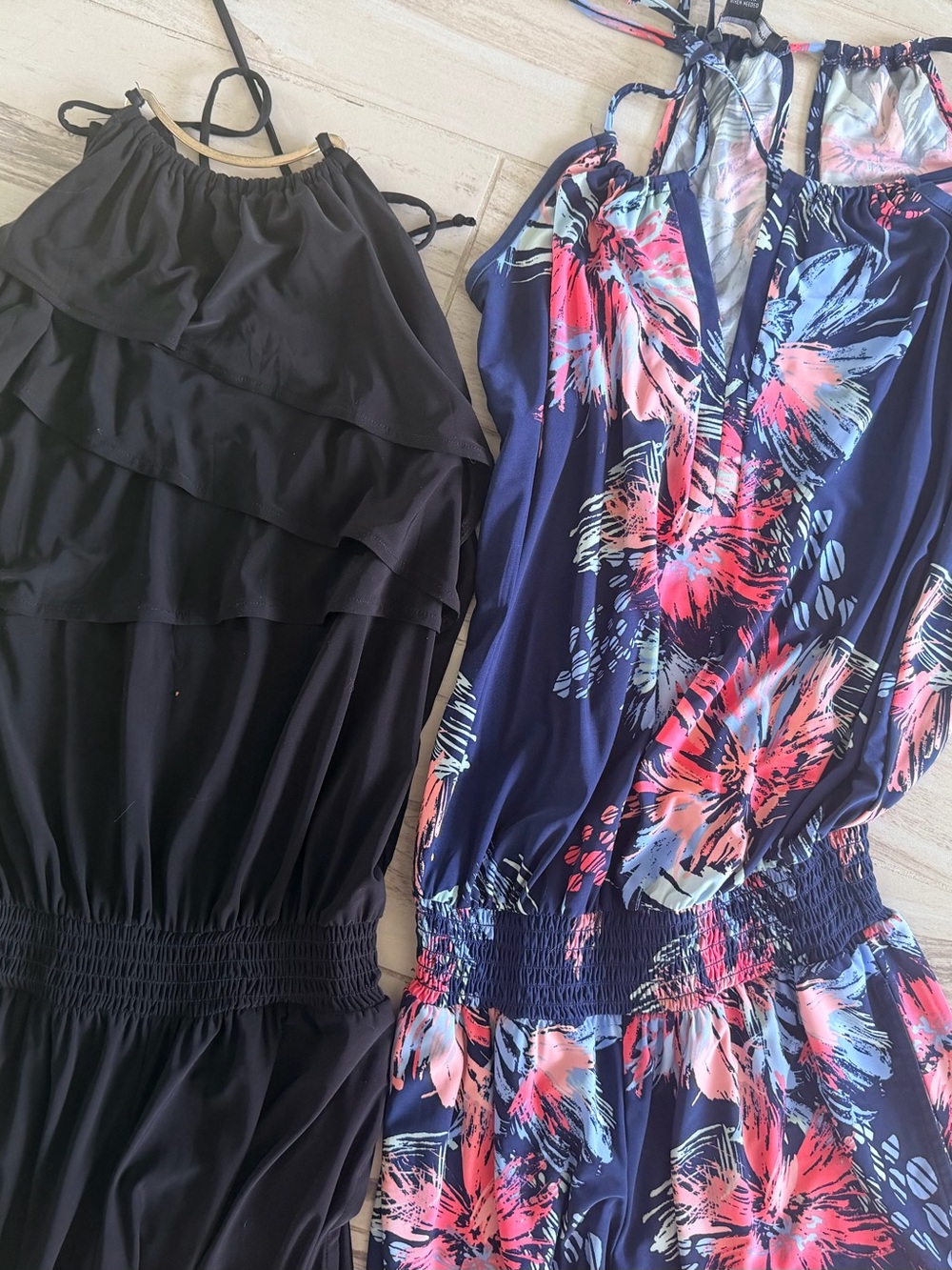 INC Black Ruffle Halter Romper and Blue floral romper Jumpsuits xs